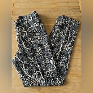 Isaac Mizrahi brown black tan neutral floral elastic waist pull on pants